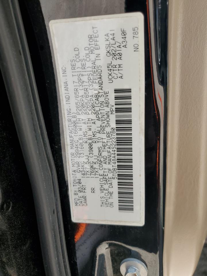 2004 Toyota Sequoia Limited VIN: 5TDBT48A44S223780 Lot: 59457814