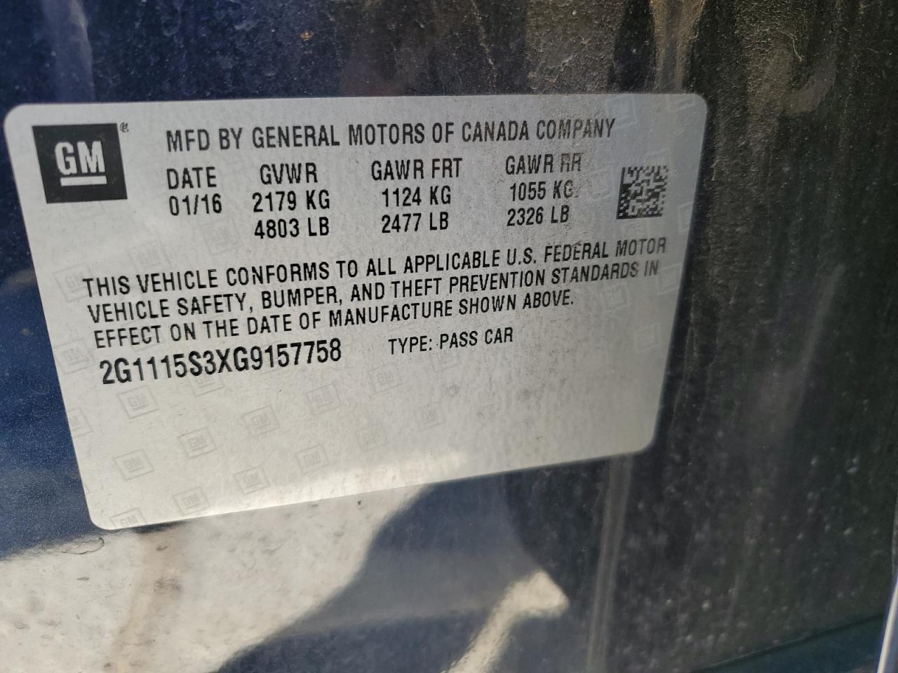 2G1115S3XG9157758 2016 Chevrolet Impala Lt