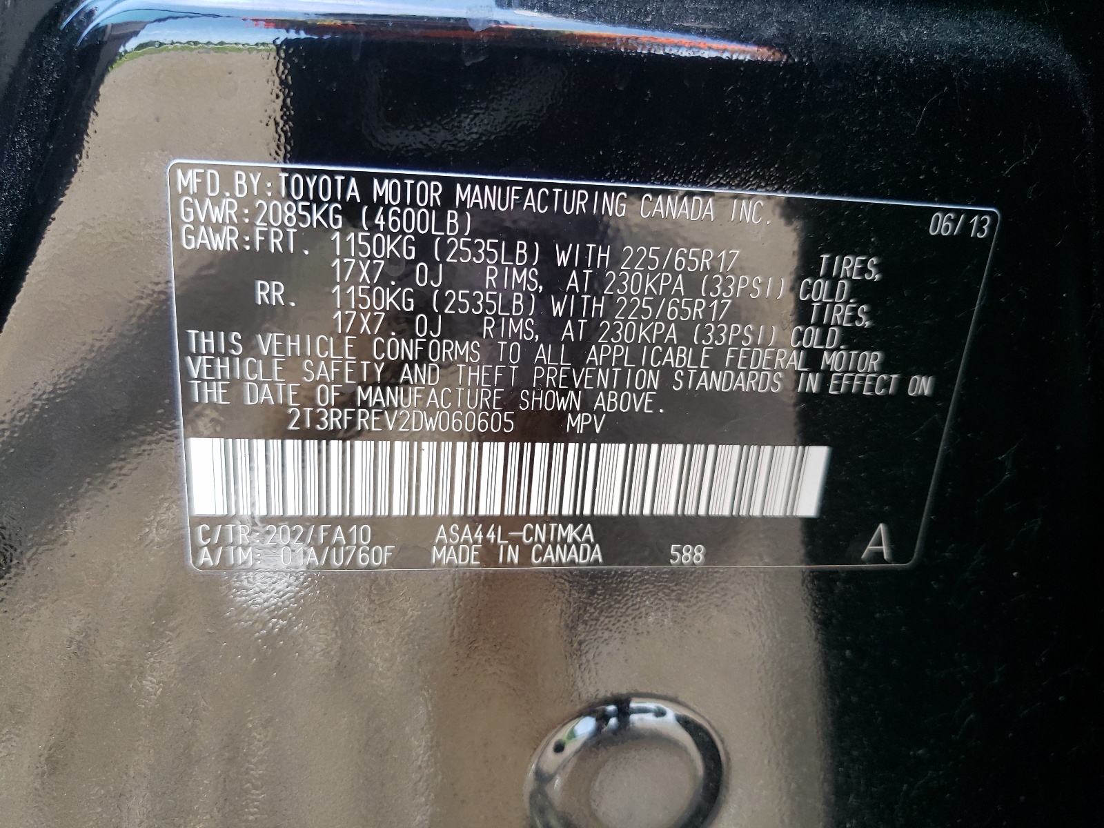 2T3RFREV2DW060605 2013 Toyota Rav4 Xle