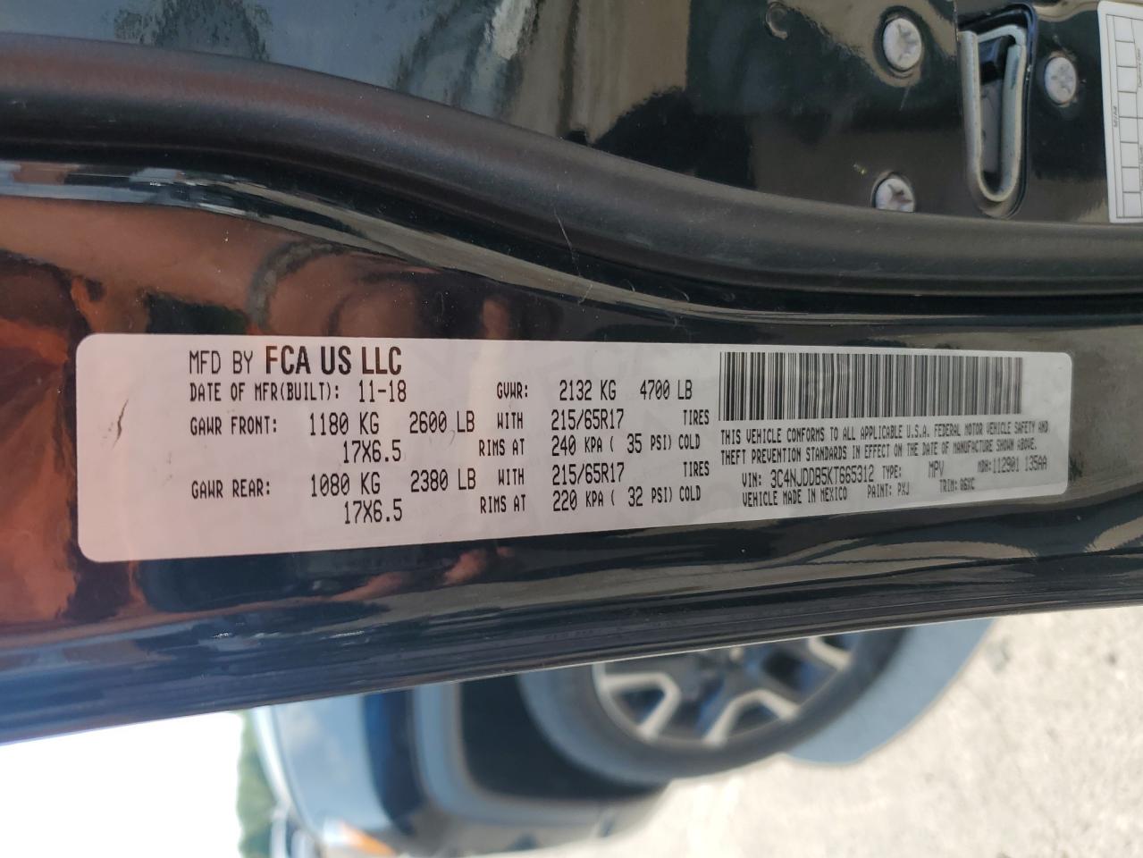 2019 Jeep Compass Trailhawk VIN: 3C4NJDDB5KT665312 Lot: 58914154