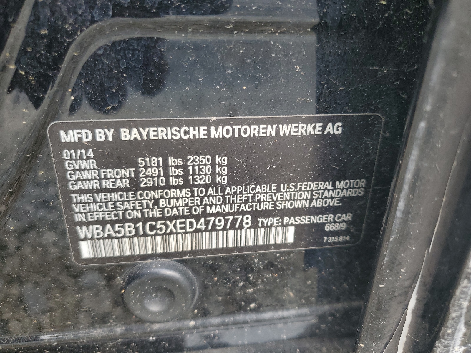 WBA5B1C5XED479778 2014 BMW 535 I