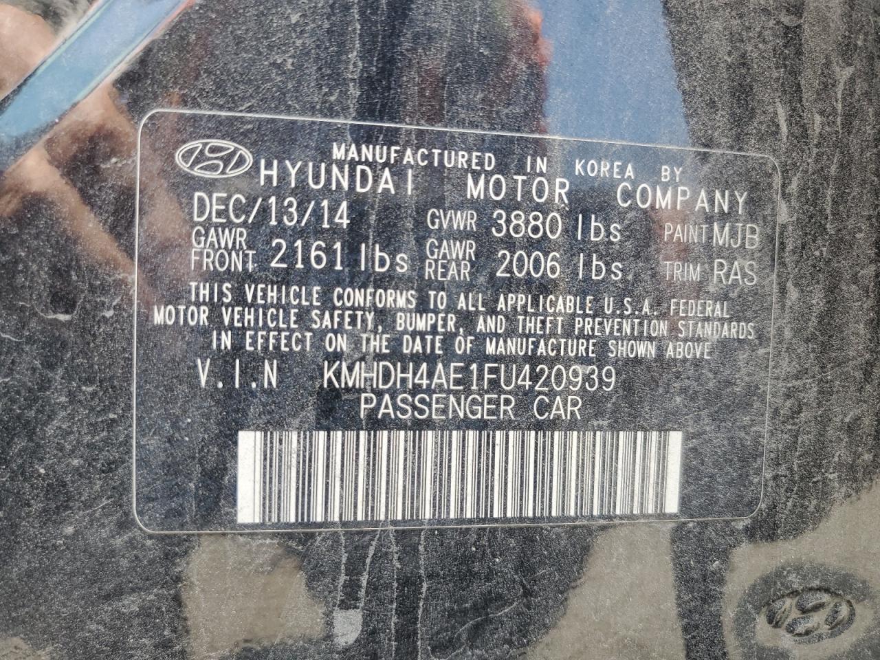 KMHDH4AE1FU420939 2015 Hyundai Elantra Se