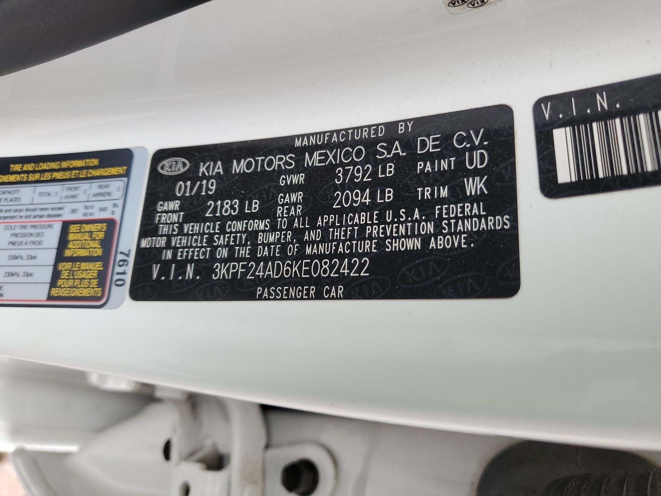 3KPF24AD6KE082422 2019 Kia Forte Fe