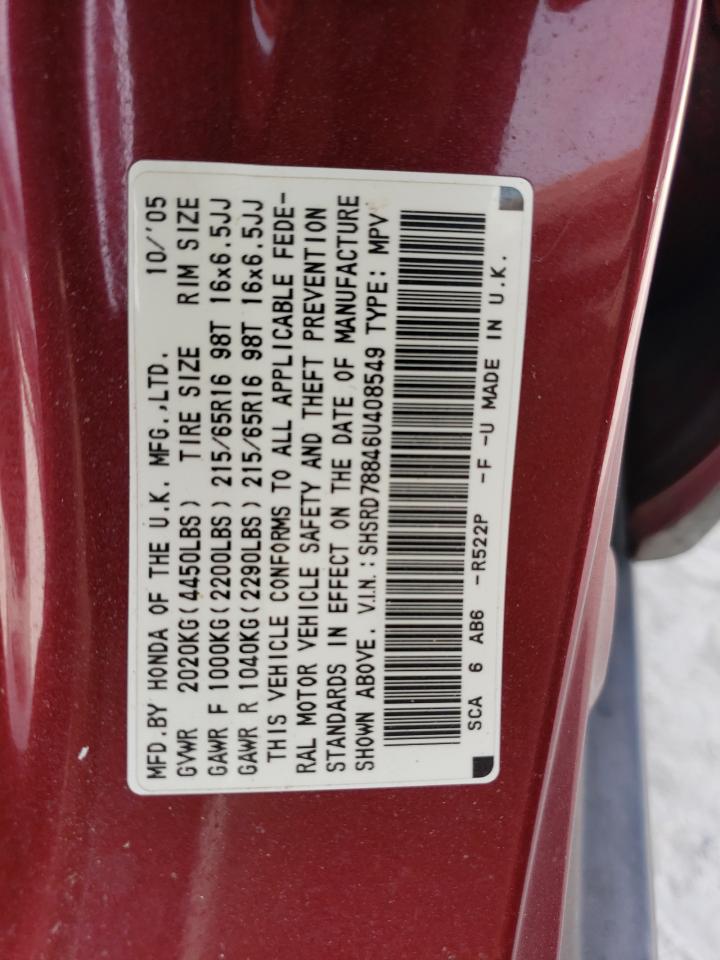 2006 Honda Cr-V Ex VIN: SHSRD78846U408549 Lot: 57938454