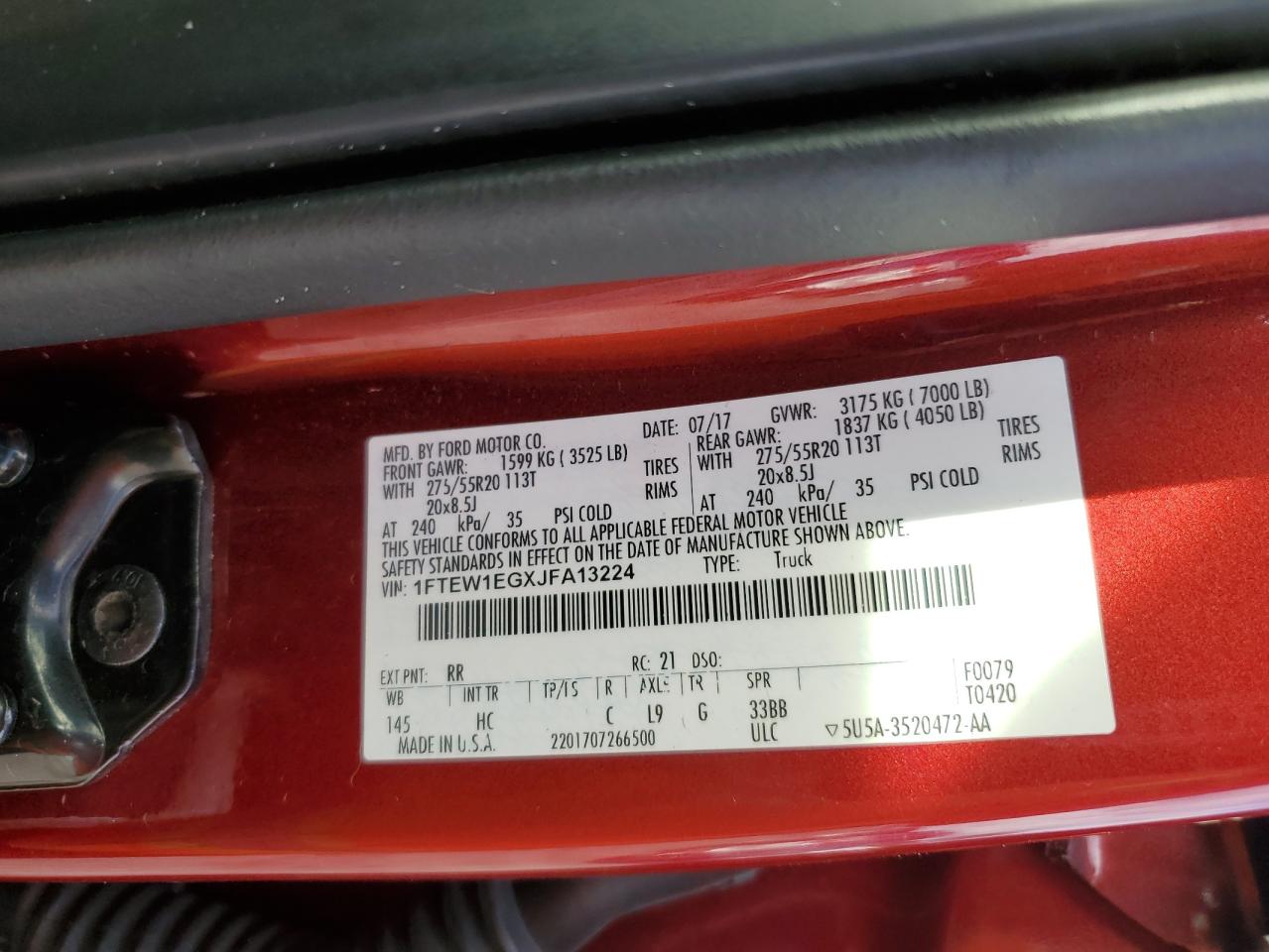 2018 Ford F150 Supercrew VIN: 1FTEW1EGXJFA13224 Lot: 59681634