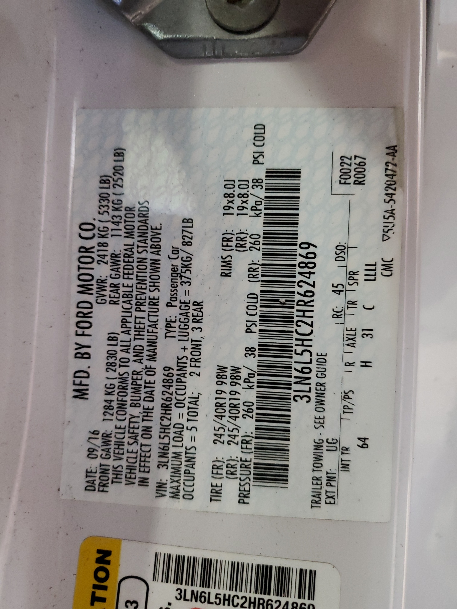 3LN6L5HC2HR624869 2017 Lincoln Mkz Black Label