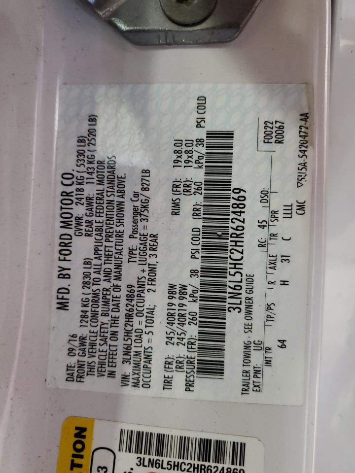 2017 Lincoln Mkz Black Label VIN: 3LN6L5HC2HR624869 Lot: 58852124