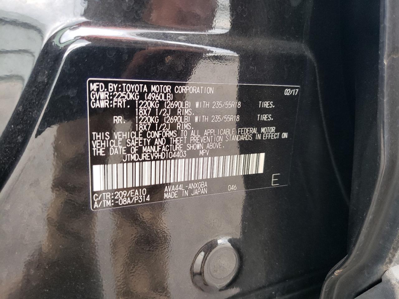 2017 Toyota Rav4 Hv Limited VIN: JTMDJREV9HD104403 Lot: 59907584