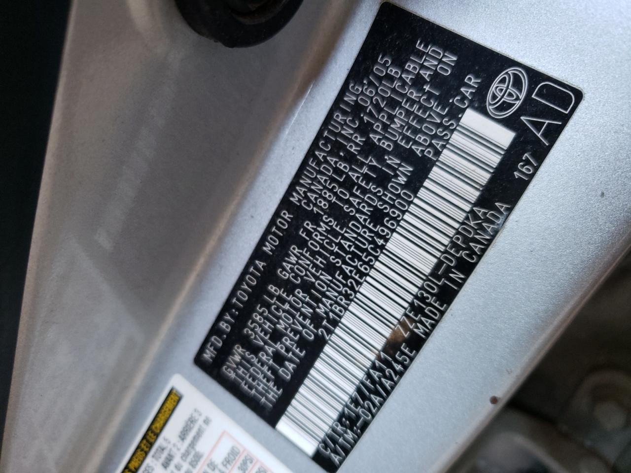 2005 Toyota Corolla Ce VIN: 2T1BR32E65C496900 Lot: 58751074