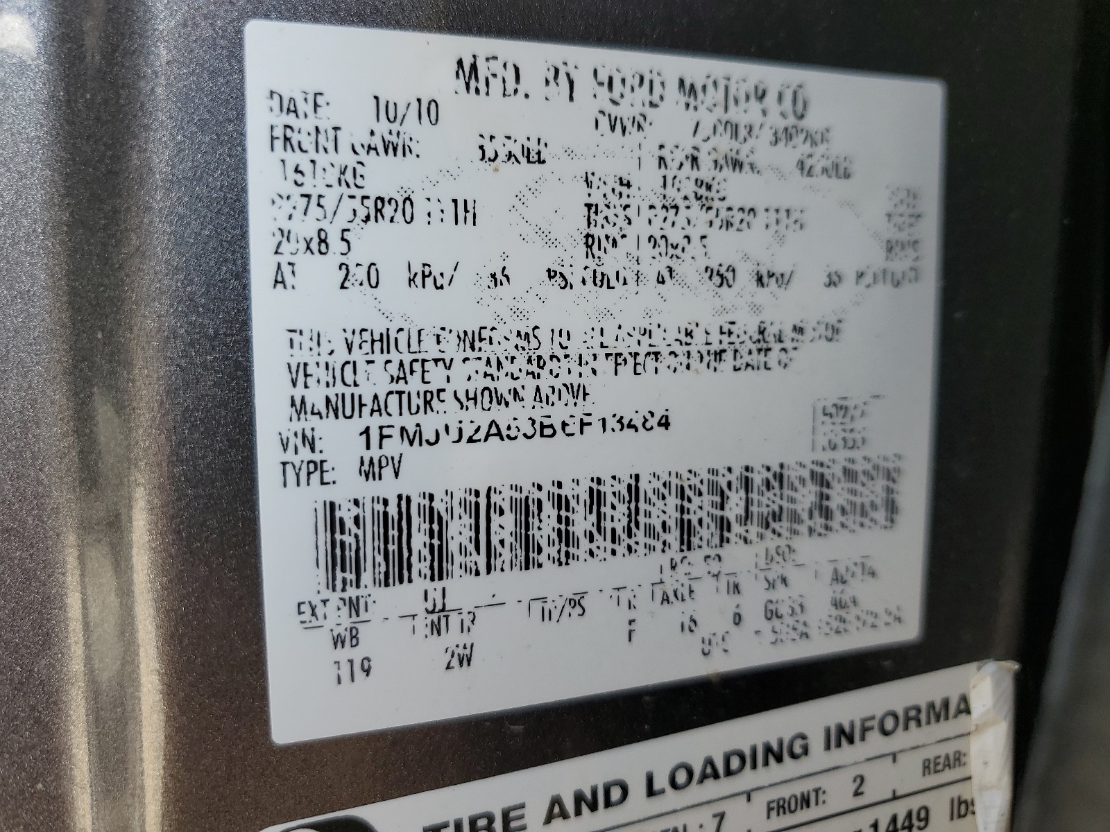 1FMJU2A53BEF13484 2011 Ford Expedition Limited