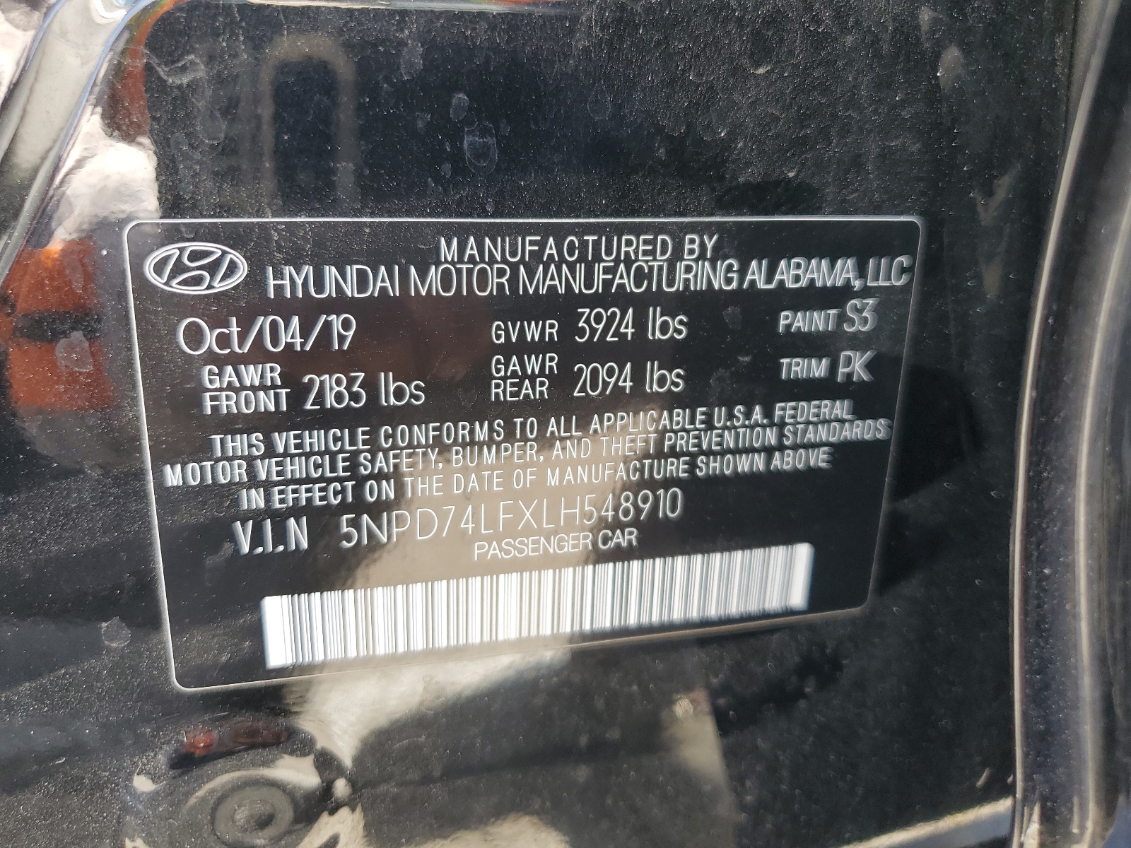 5NPD74LFXLH548910 2020 Hyundai Elantra Se