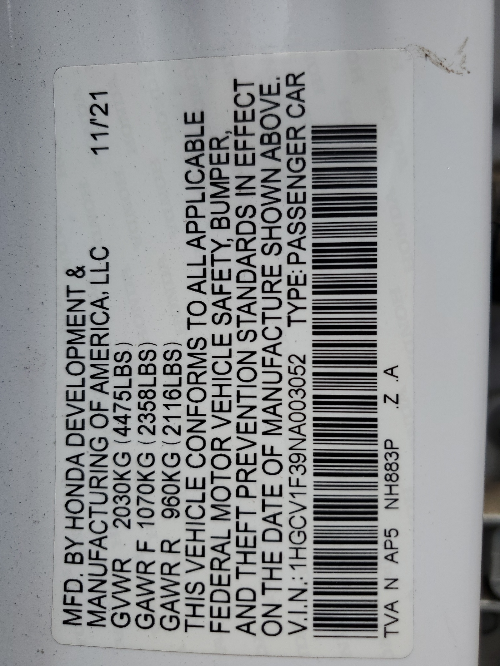 1HGCV1F39NA003052 2022 Honda Accord Sport