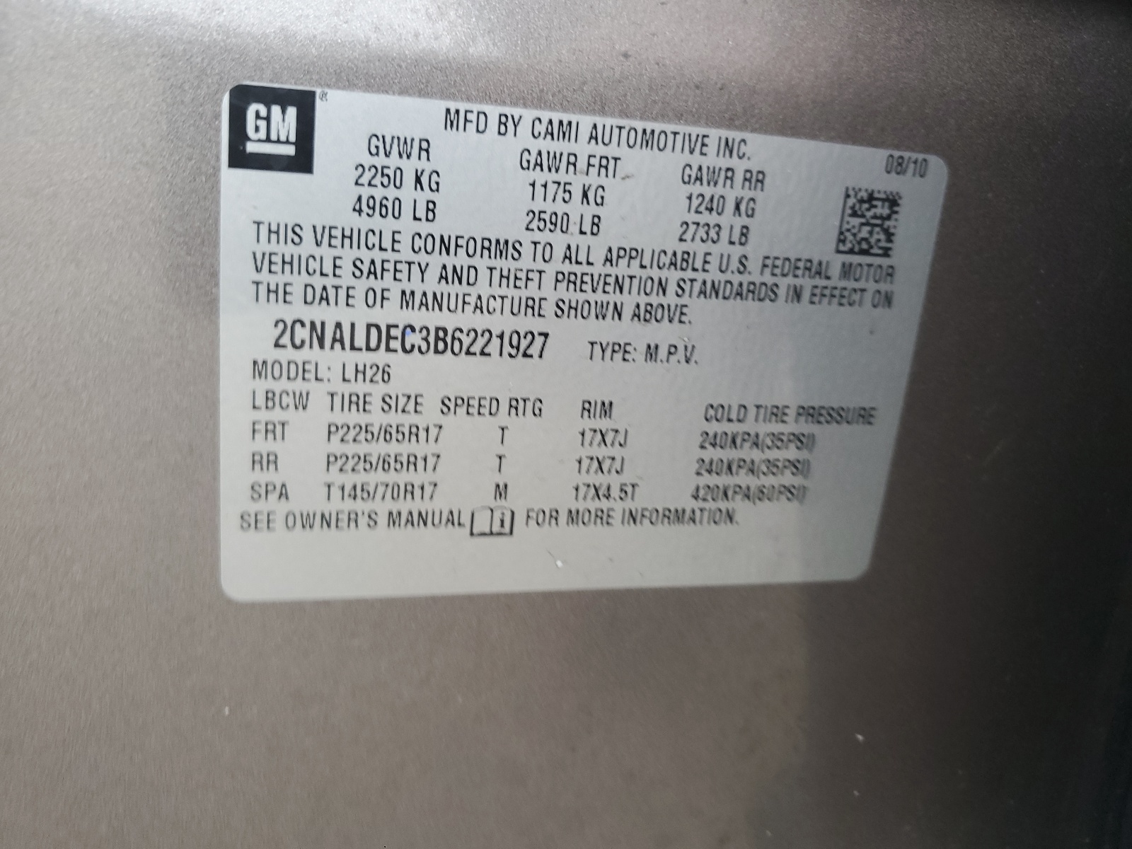 2CNALDEC3B6221927 2011 Chevrolet Equinox Lt