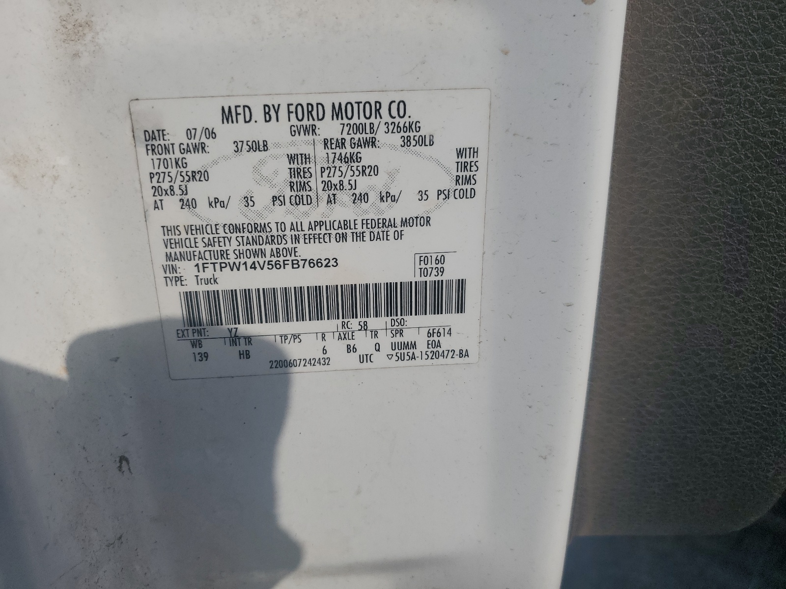 1FTPW14V56FB76623 2006 Ford F150 Supercrew