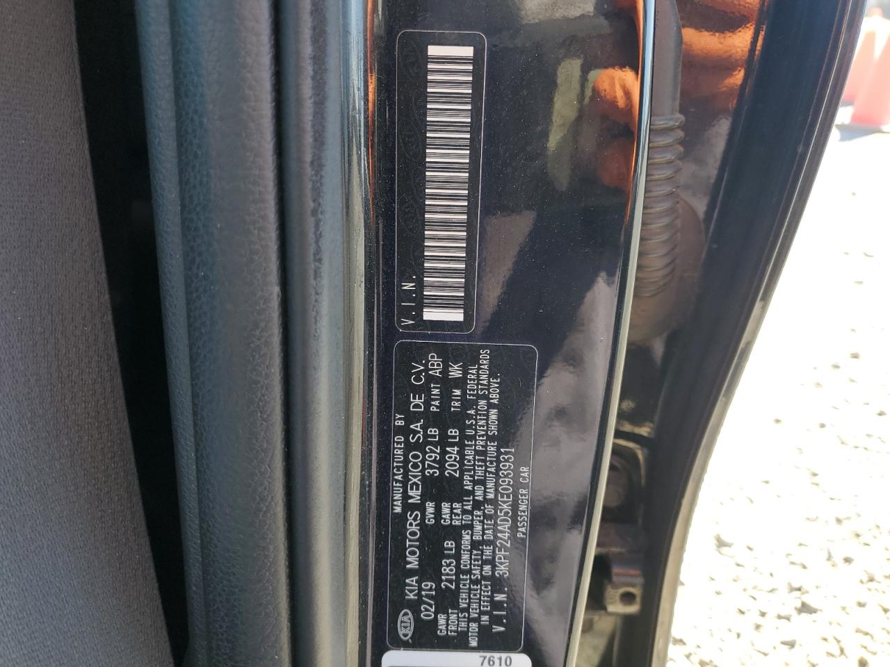 2019 Kia Forte Fe VIN: 3KPF24AD5KE093931 Lot: 58983334