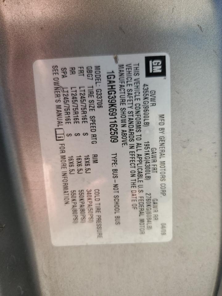 2009 Chevrolet Express G3500 VIN: 1GAHG39K691162509 Lot: 56741464