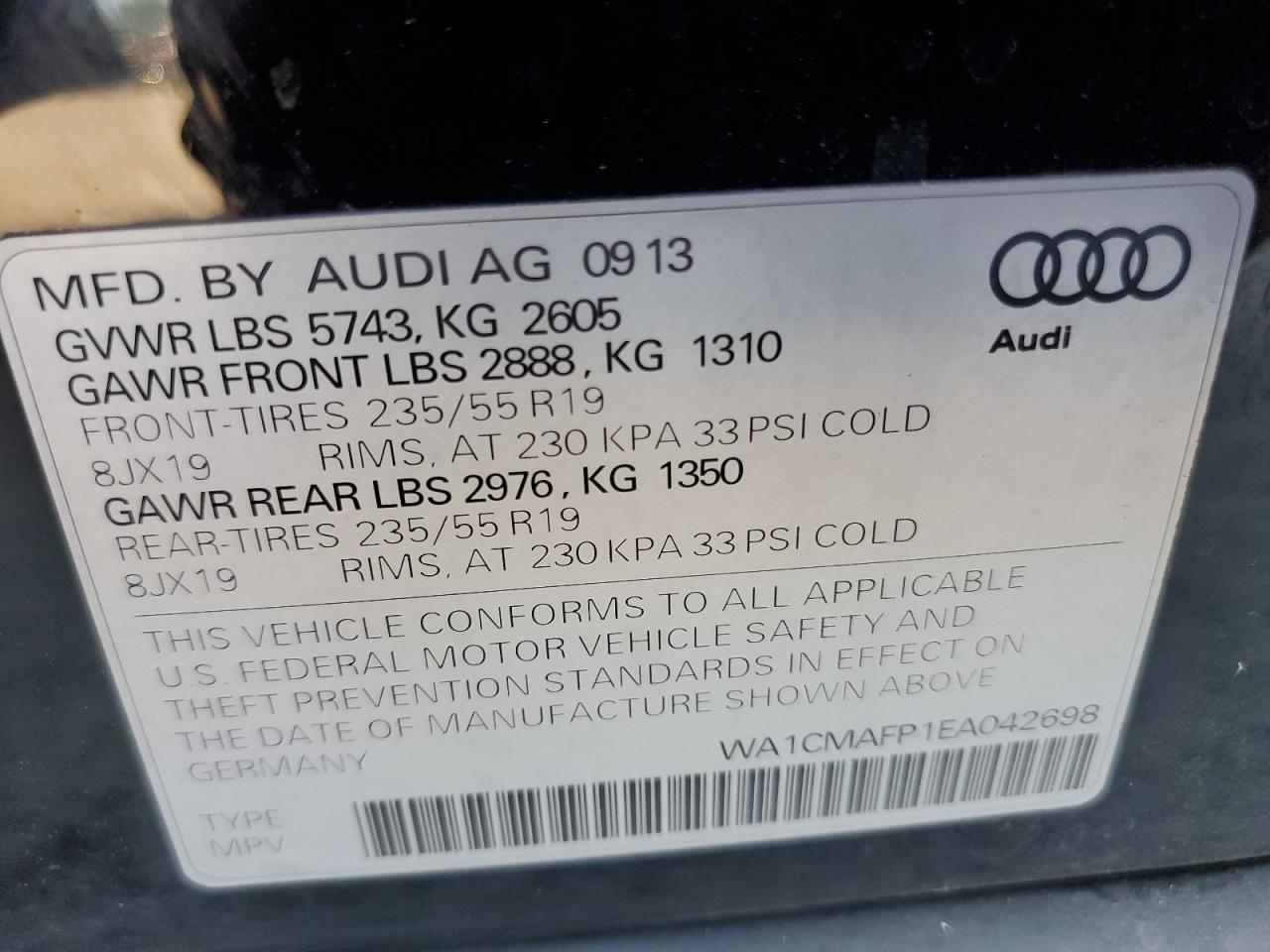 WA1CMAFP1EA042698 2014 Audi Q5 Tdi Premium Plus