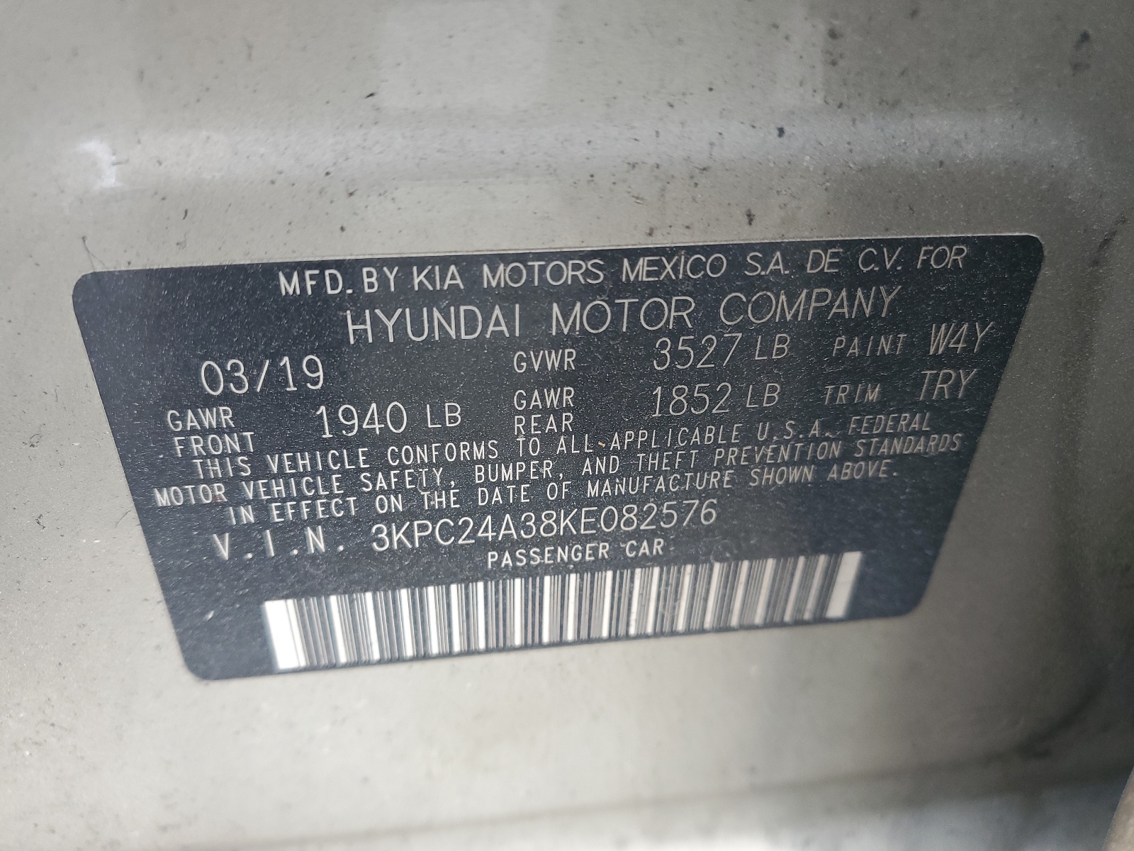 3KPC24A38KE082576 2019 Hyundai Accent Se