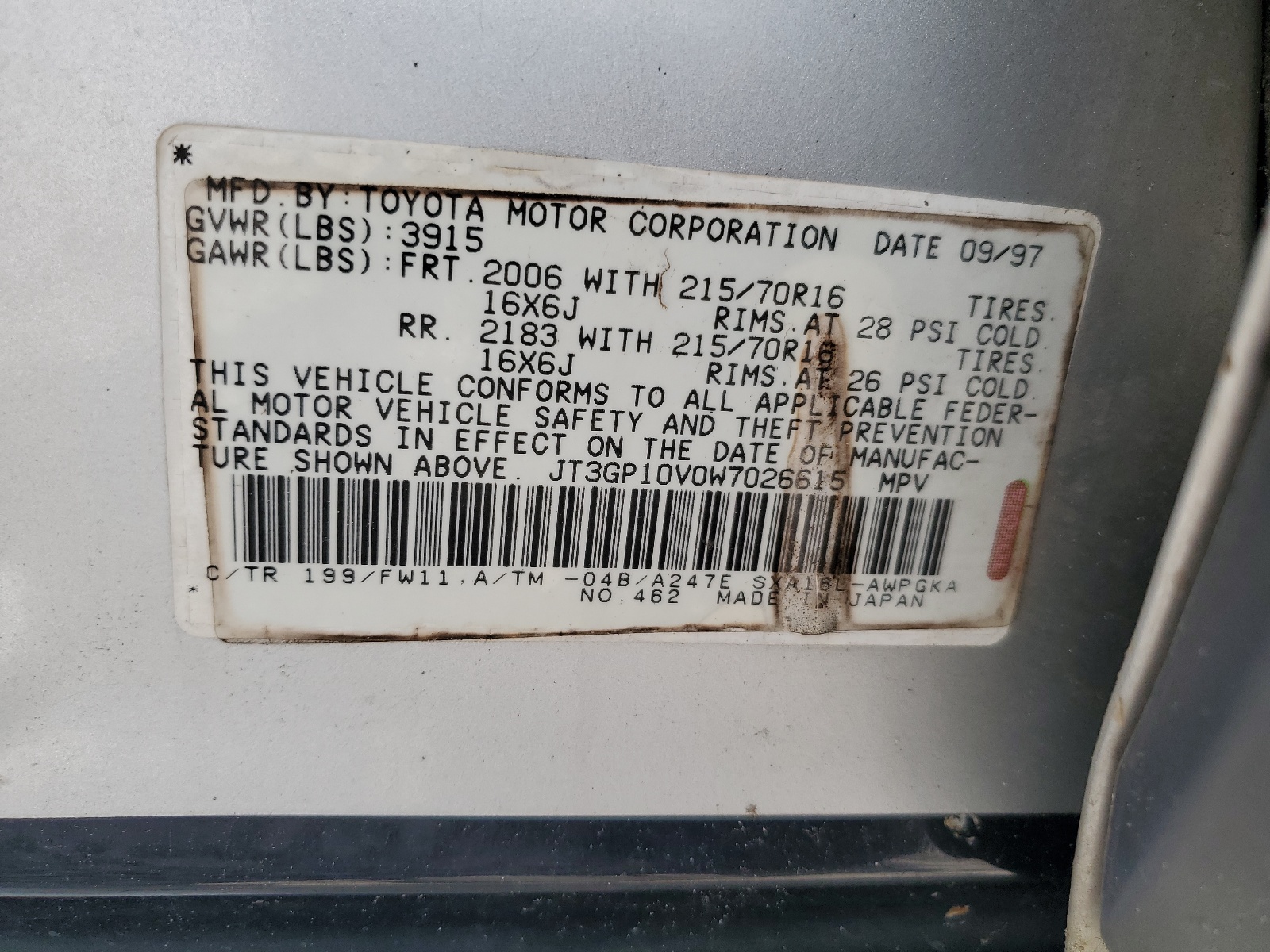 JT3GP10V0W7026615 1998 Toyota Rav4