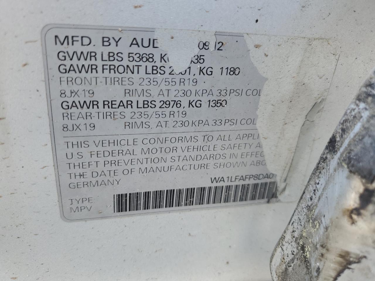 2013 Audi Q5 Premium Plus VIN: WA1LFAFP8DA015541 Lot: 60253704