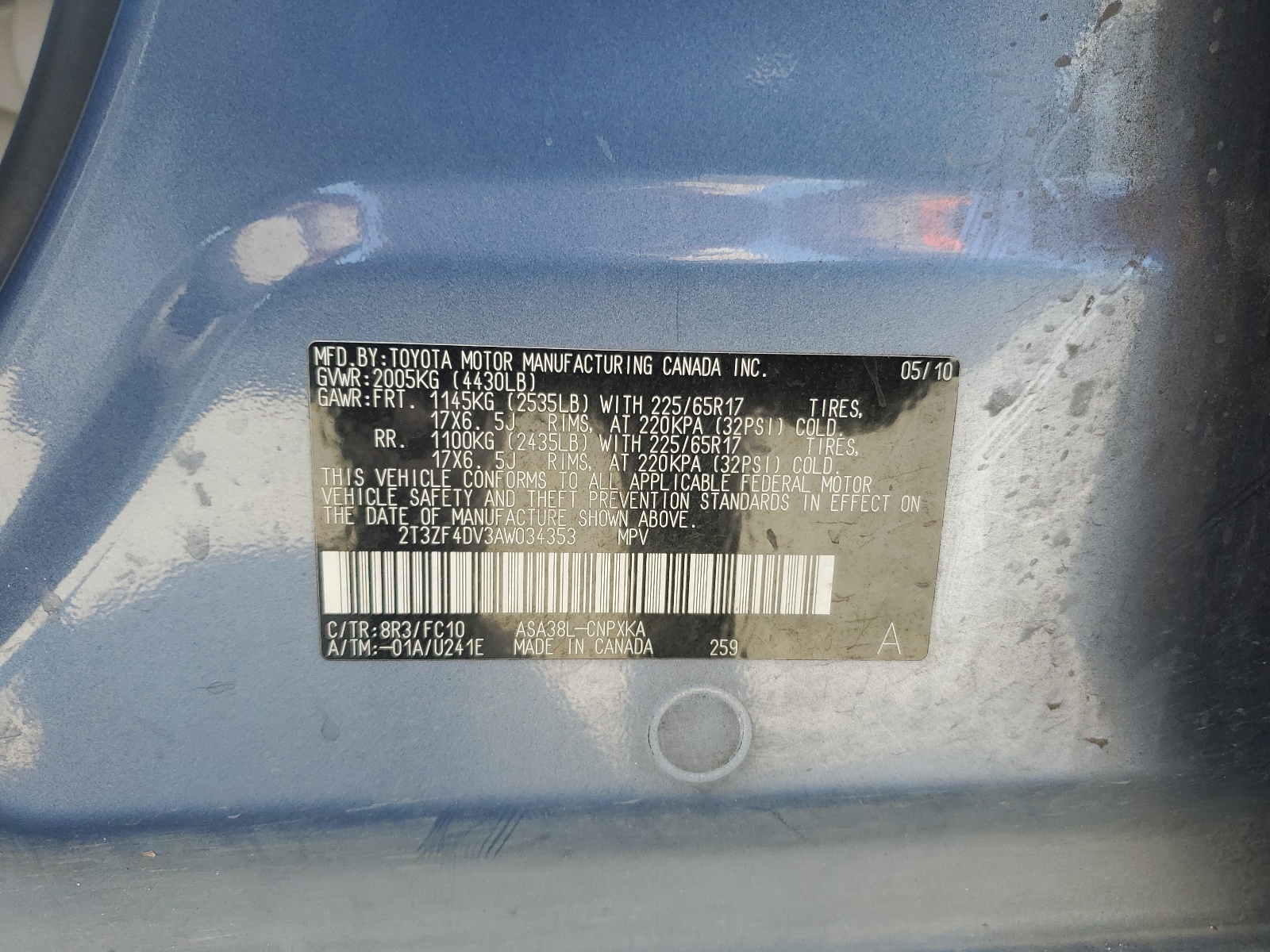 2T3ZF4DV3AW034353 2010 Toyota Rav4