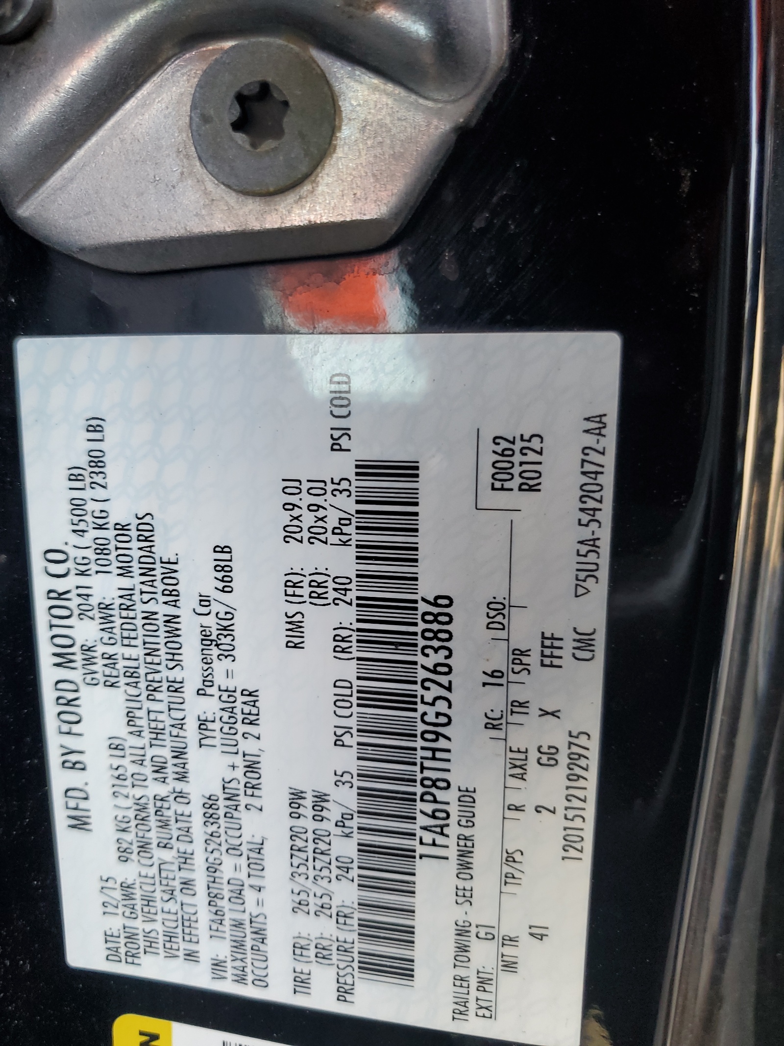 1FA6P8TH9G5263886 2016 Ford Mustang