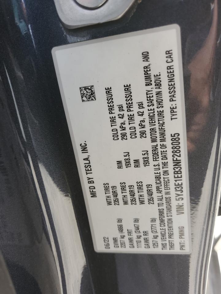 5YJ3E1EB3NF288085 2022 TESLA MODEL 3 - Image 12