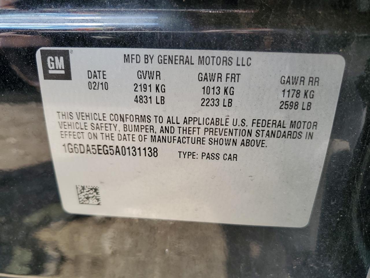 2010 Cadillac Cts VIN: 1G6DA5EG5A0131138 Lot: 60839864