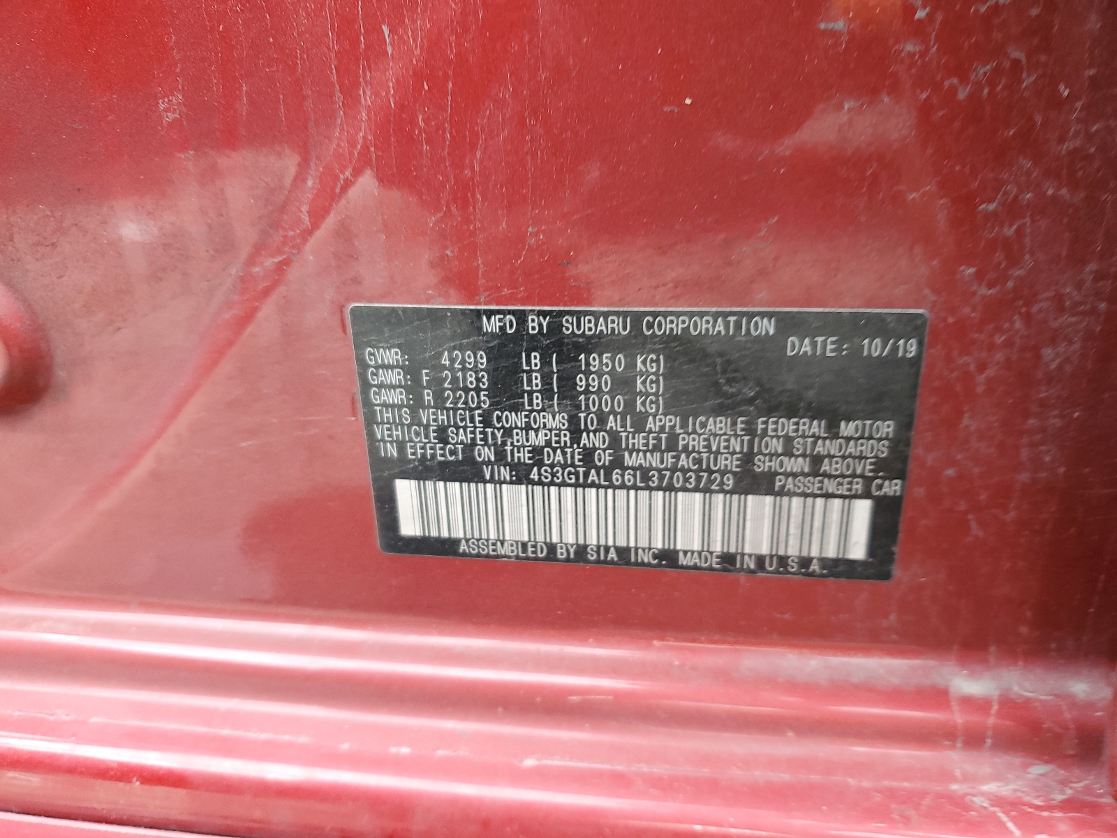 4S3GTAL66L3703729 2020 Subaru Impreza Sport