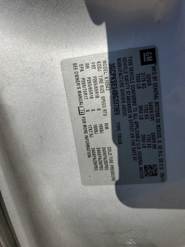 2011 Chevrolet Silverado K1500 Lt VIN: 3GCPKSE34BG337969 Lot: 56183554