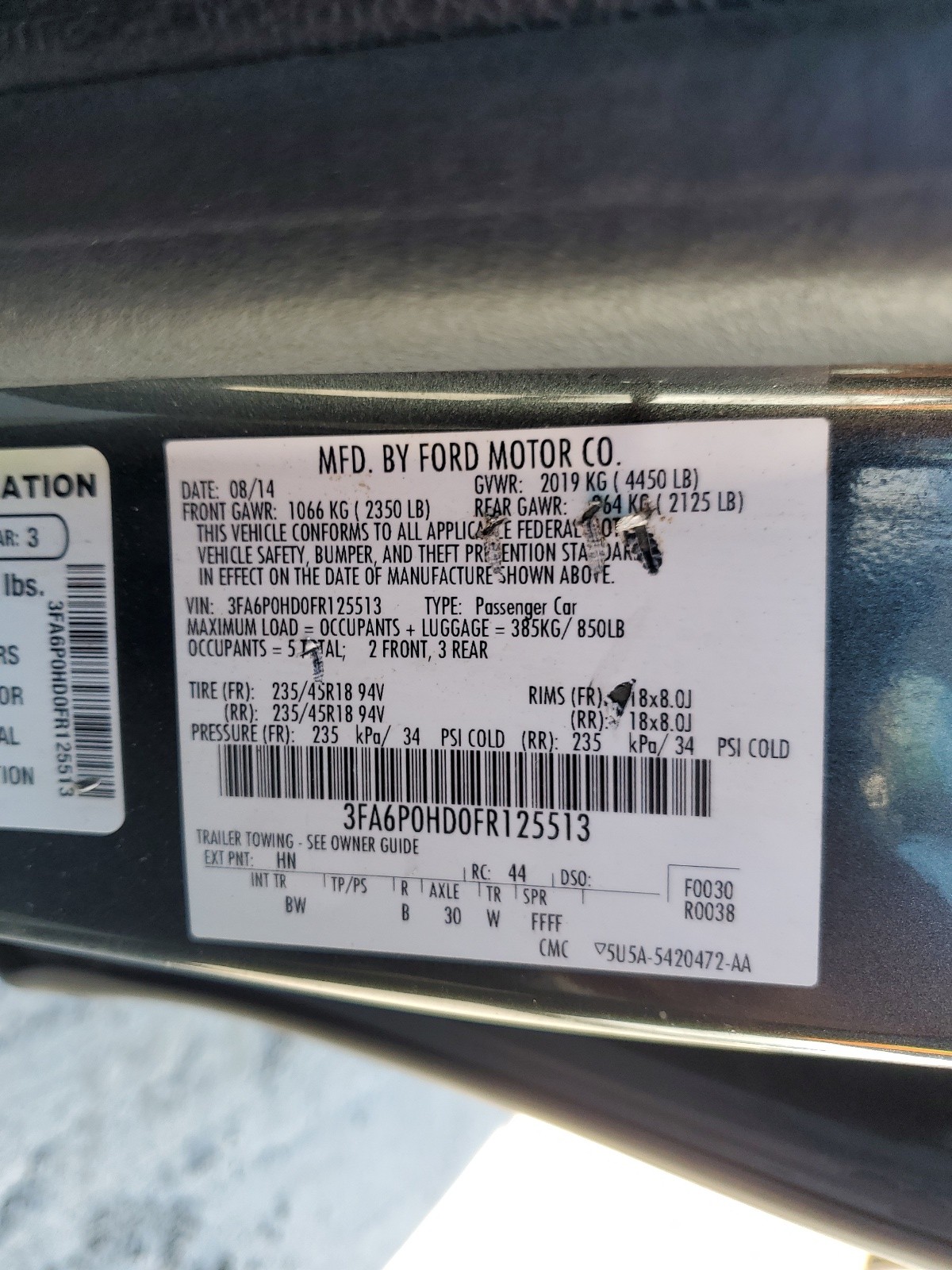 3FA6P0HD0FR125513 2015 Ford Fusion Se