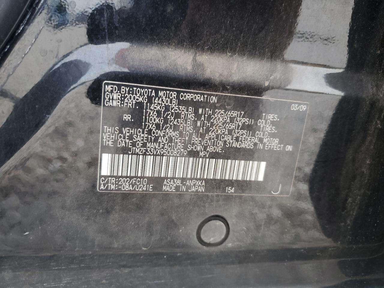 2009 Toyota Rav4 VIN: JTMZF33VX95008279 Lot: 57515854