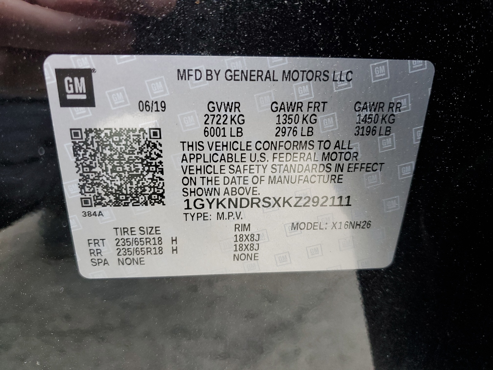 1GYKNDRSXKZ292111 2019 Cadillac Xt5 Luxury