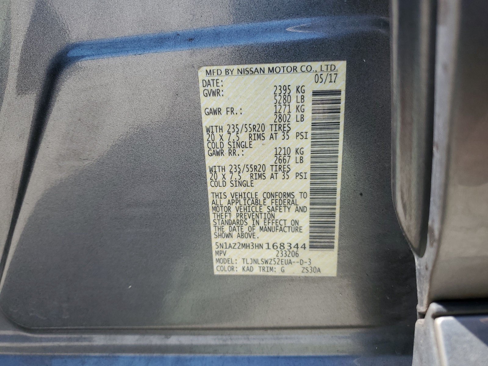 5N1AZ2MH3HN168344 2017 Nissan Murano S