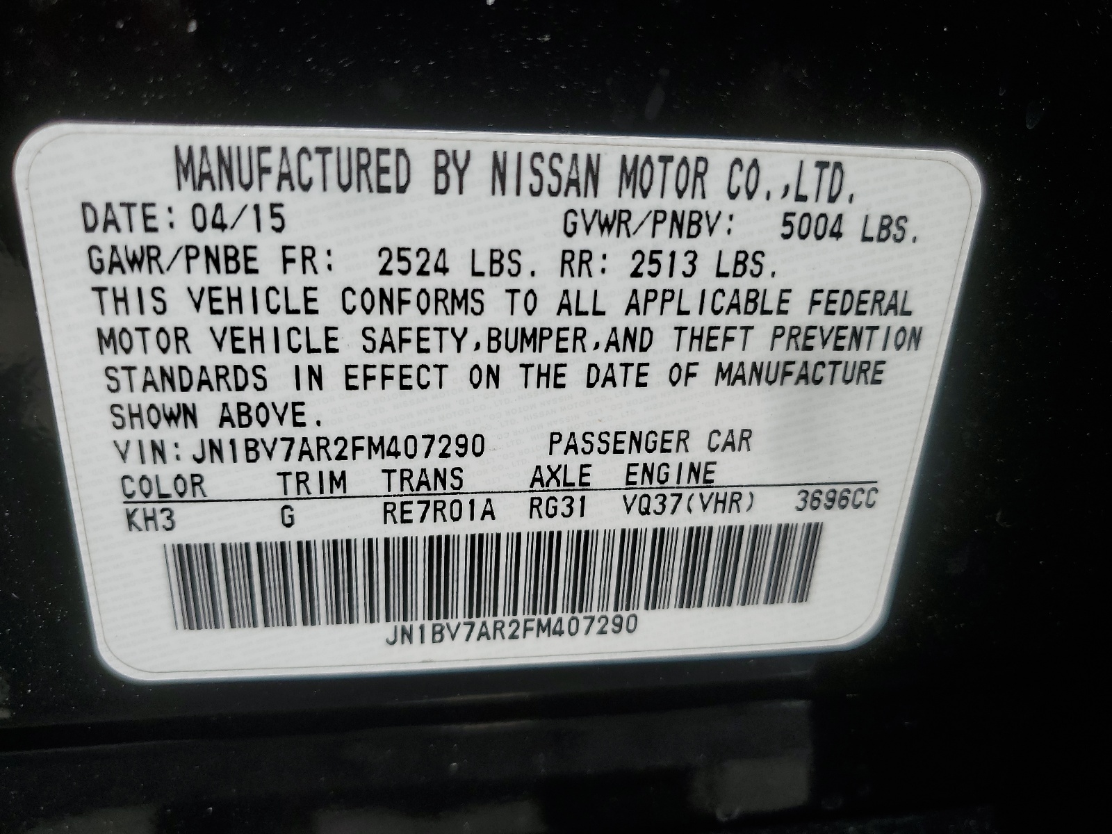 JN1BV7AR2FM407290 2015 Infiniti Q50 Base