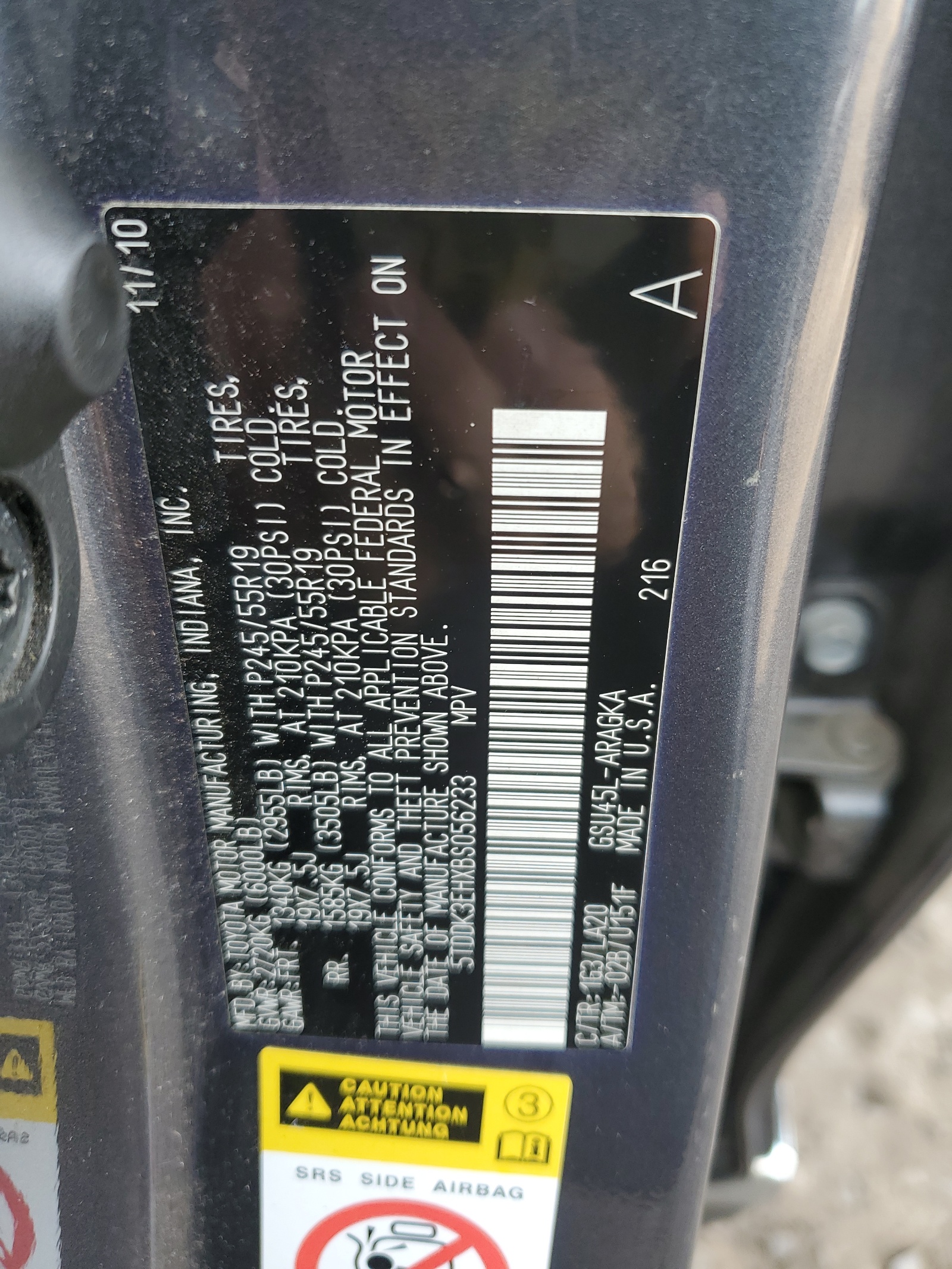 5TDDK3EHXBS056233 2011 Toyota Highlander Limited