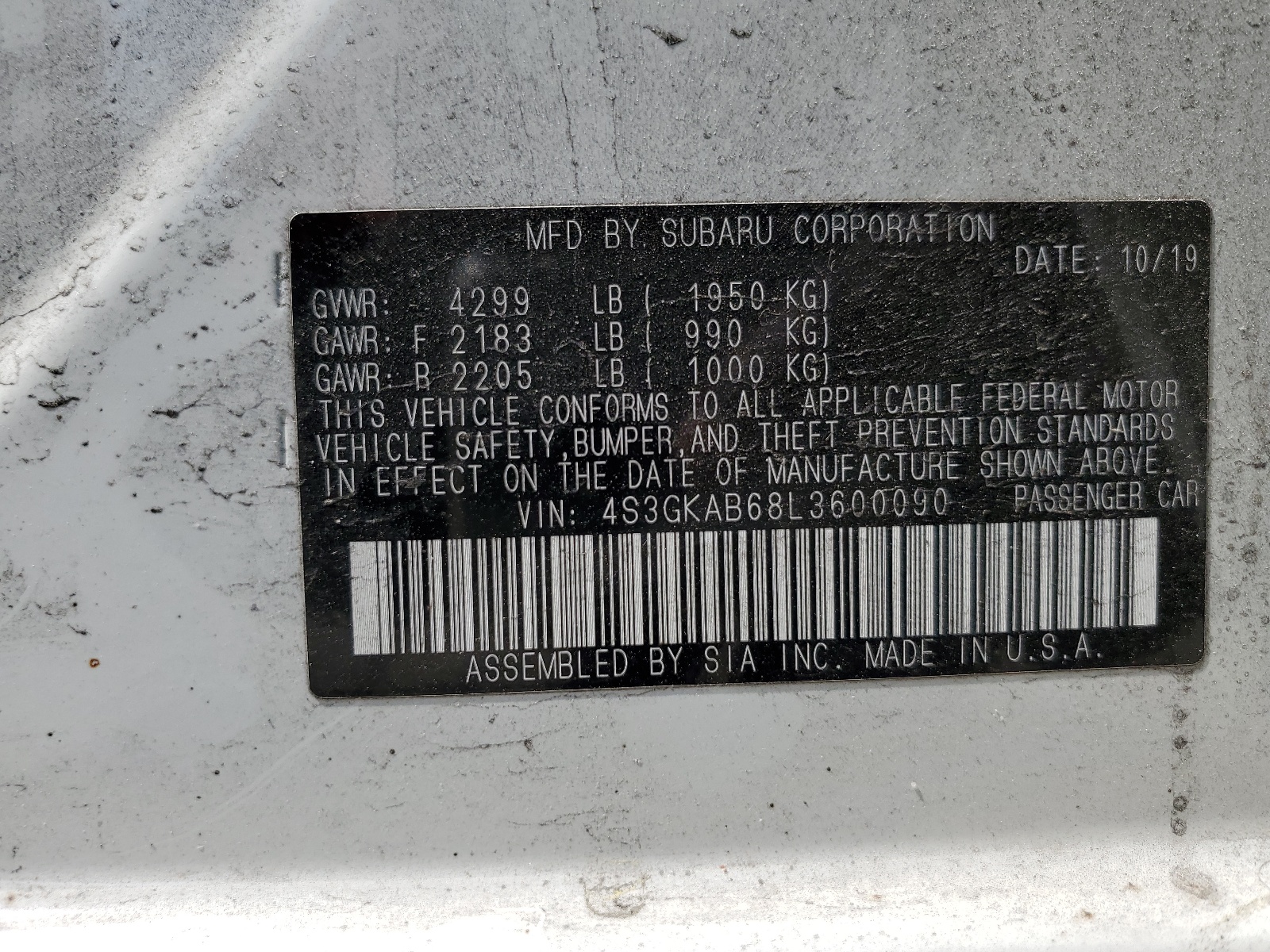 4S3GKAB68L3600090 2020 Subaru Impreza