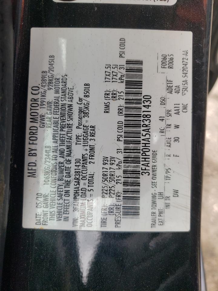 2010 Ford Fusion Se VIN: 3FAHP0HA5AR381430 Lot: 60482894