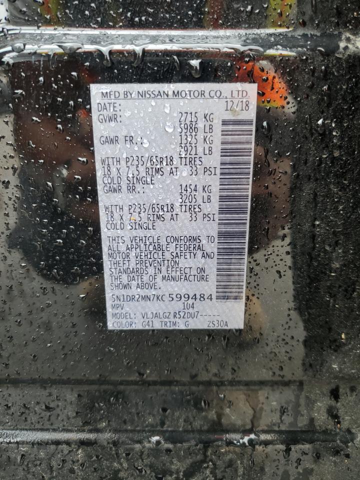 2019 Nissan Pathfinder S VIN: 5N1DR2MN7KC599484 Lot: 59532184