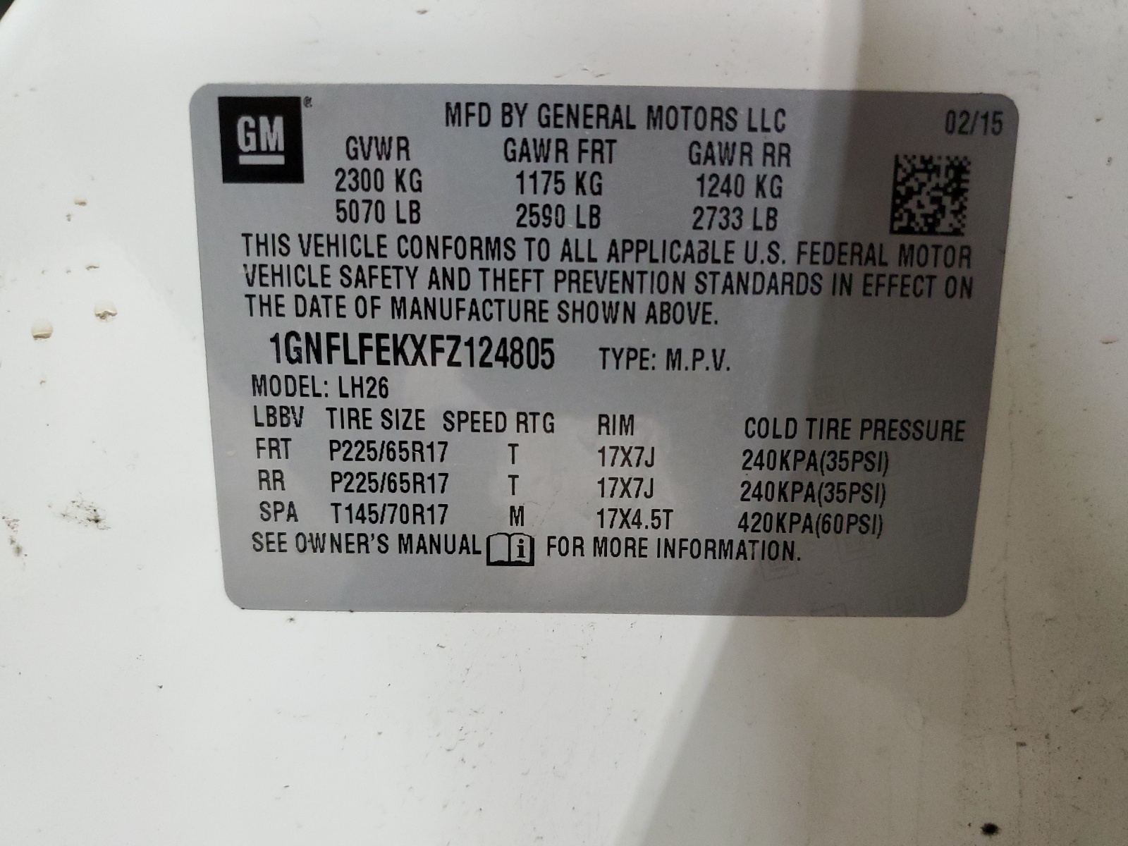 1GNFLFEKXFZ124805 2015 Chevrolet Equinox Lt