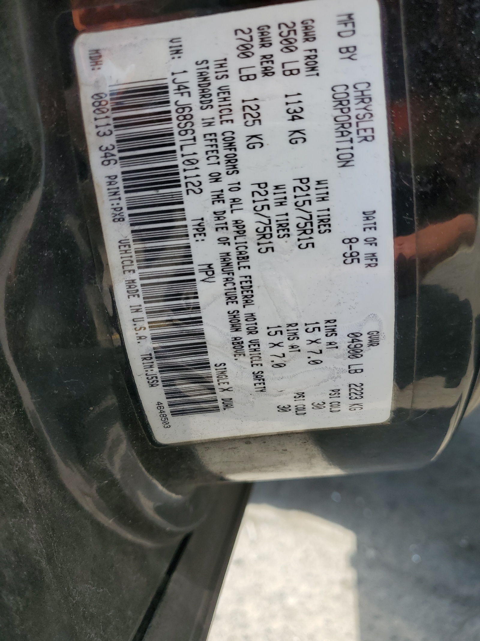 1J4FJ68S6TL101122 1996 Jeep Cherokee Sport