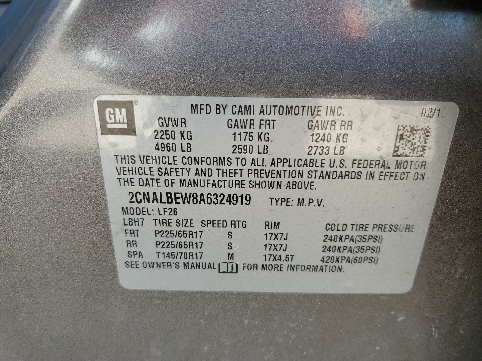 2CNALBEW8A6324919 2010 Chevrolet Equinox Ls
