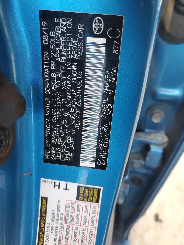 2020 Toyota Prius L VIN: JTDKARFU5L3103616 Lot: 60055444