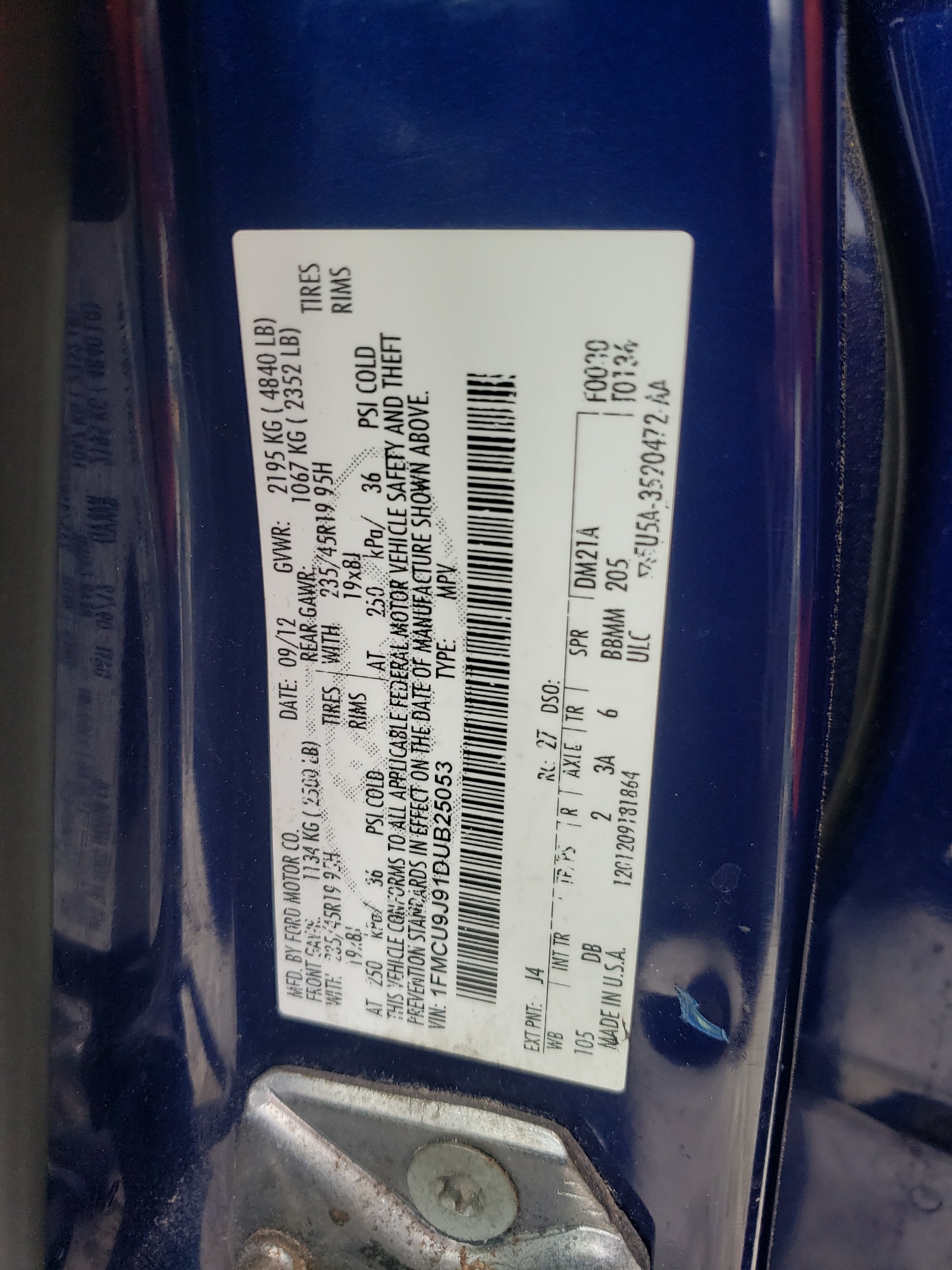 1FMCU9J91DUB25053 2013 Ford Escape Titanium