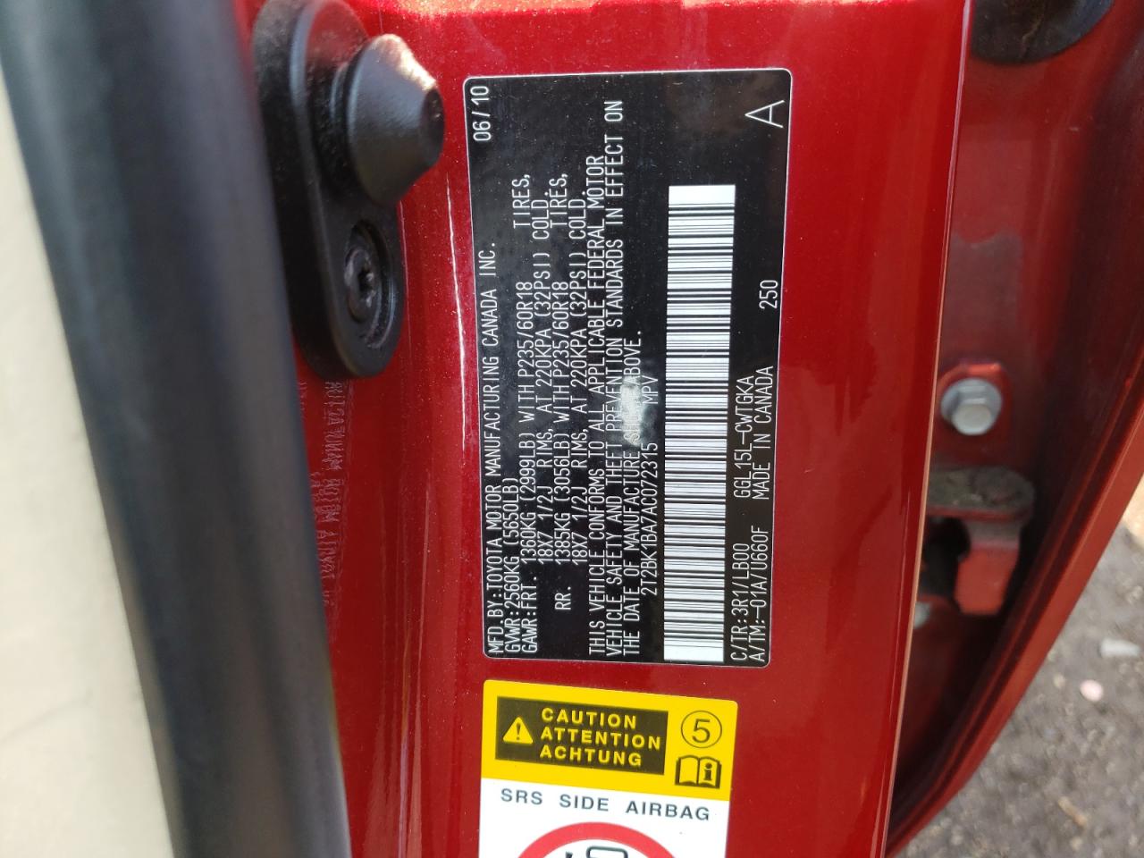 2010 Lexus Rx 350 VIN: 2T2BK1BA7AC072315 Lot: 59631554