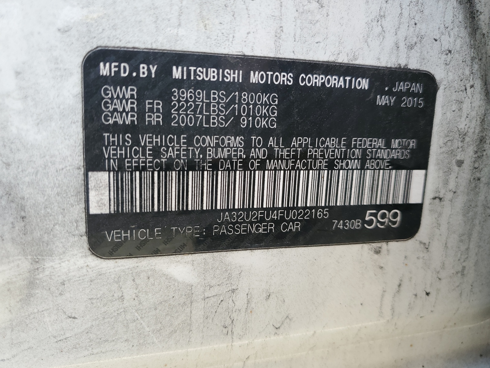 2015 Mitsubishi Lancer Es vin: JA32U2FU4FU022165