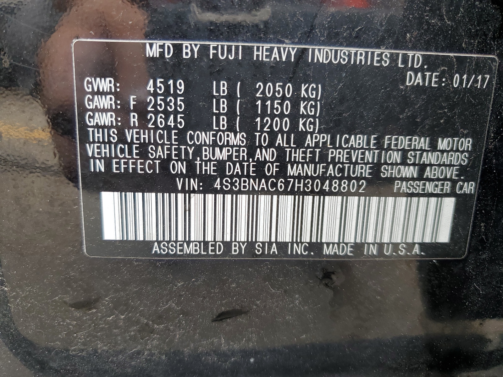 4S3BNAC67H3048802 2017 Subaru Legacy 2.5I Premium