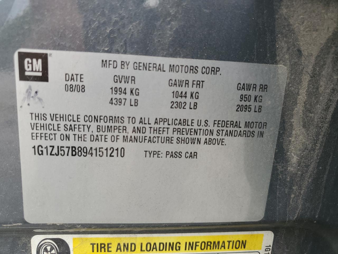 2009 Chevrolet Malibu 2Lt VIN: 1G1ZJ57B894151210 Lot: 60081144