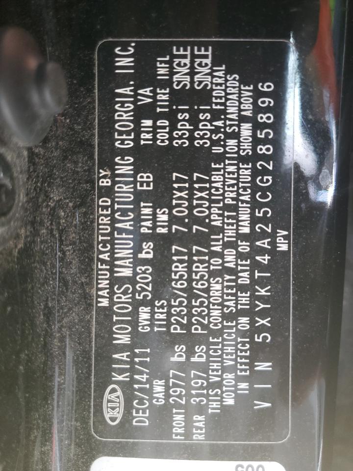 2012 Kia Sorento Base VIN: 5XYKT4A25CG285896 Lot: 59176514