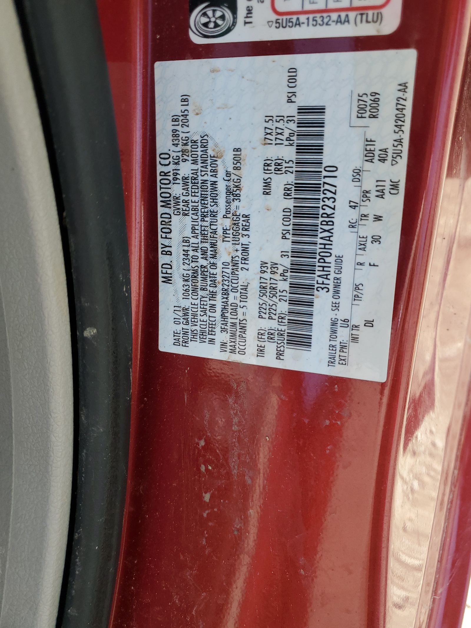 3FAHP0HAXBR232710 2011 Ford Fusion Se